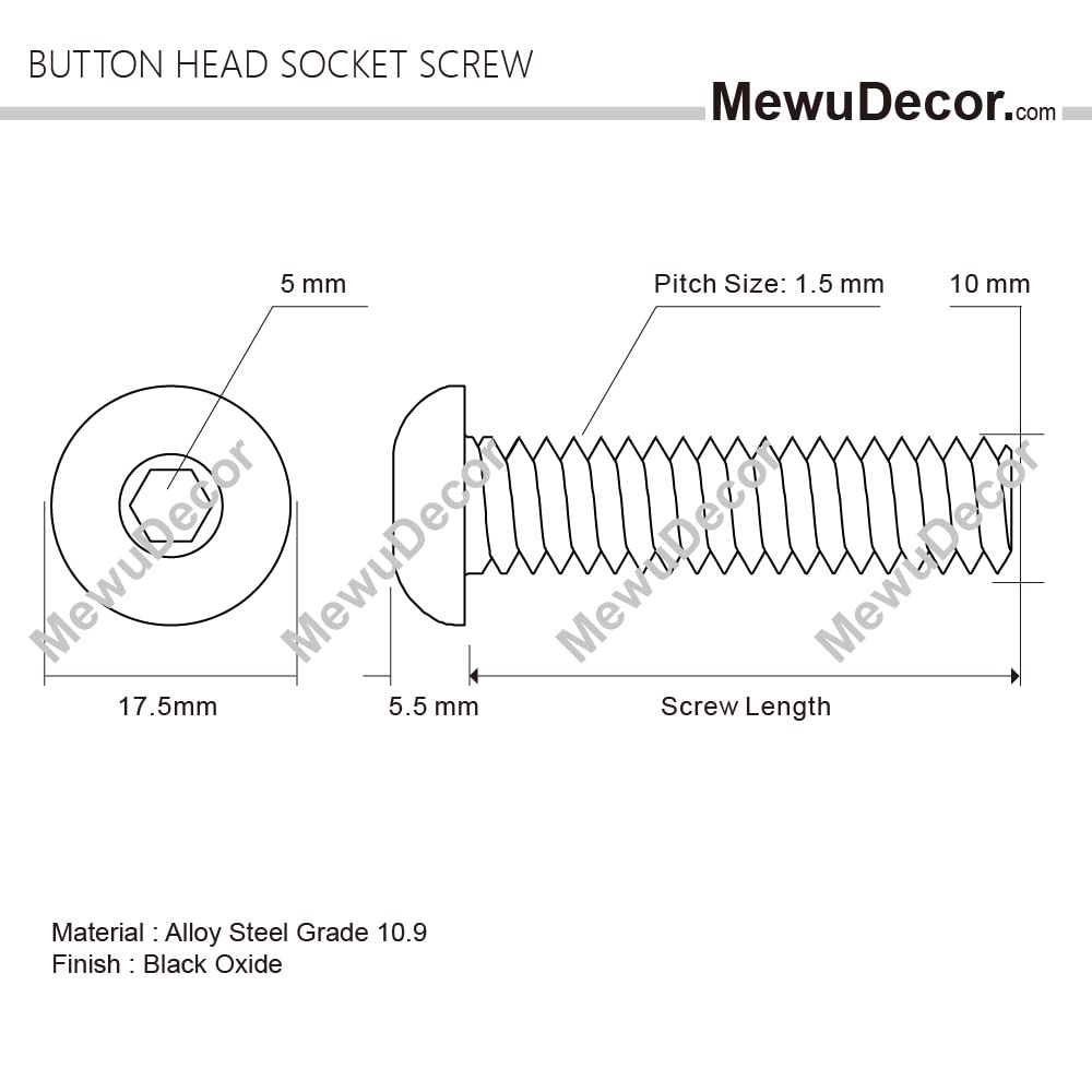 M10 x 20mm Button Head Socket Cap Screws, 15 PCS