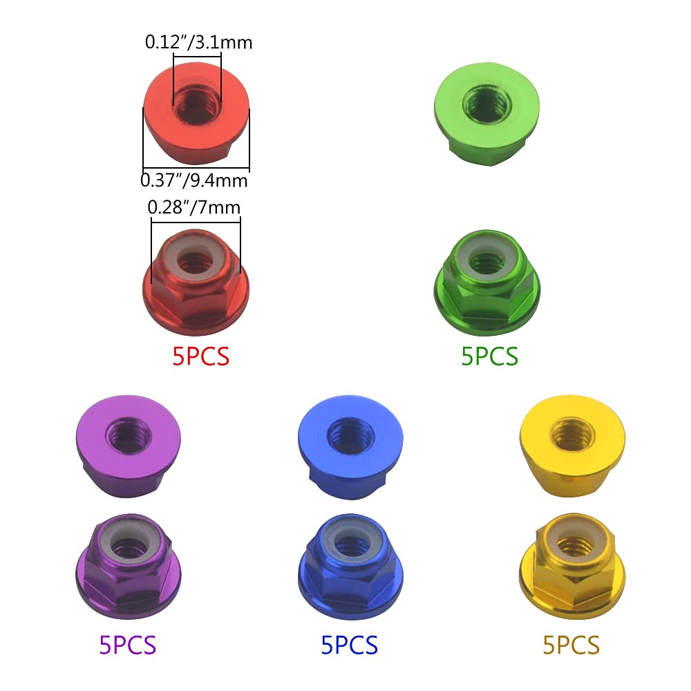 WMYCONGCONG 25 PCS M4 Aluminum Nylon Lock Nuts M4 Flange Nylon Insert Self-Locking Nut for RC Drone FPV Parts