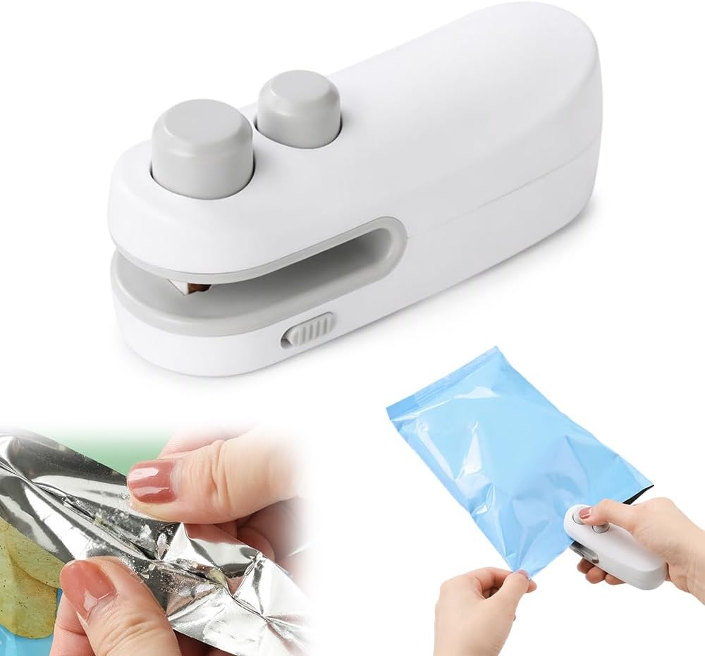 2026 New Mini Bag Sealer, 2-in-1 Chip Bag Sealer with Cutter (White,1)