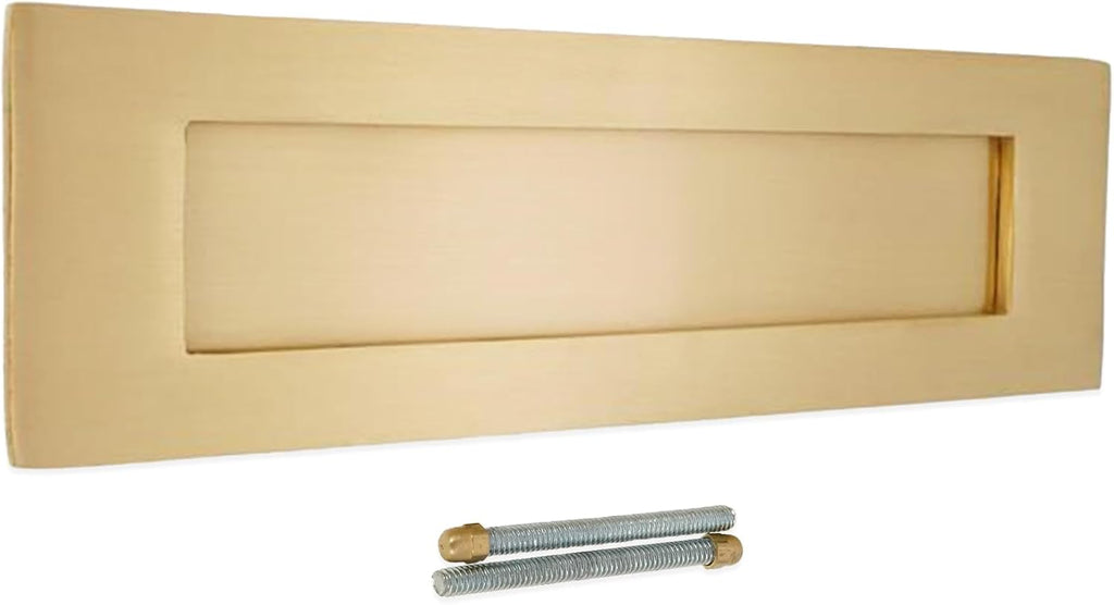 10" or 12" Victorian Solid Brass Traditional Sprung Letter Plate with Door Knocker - Satin Brass (10" x 3" Letter Plate)