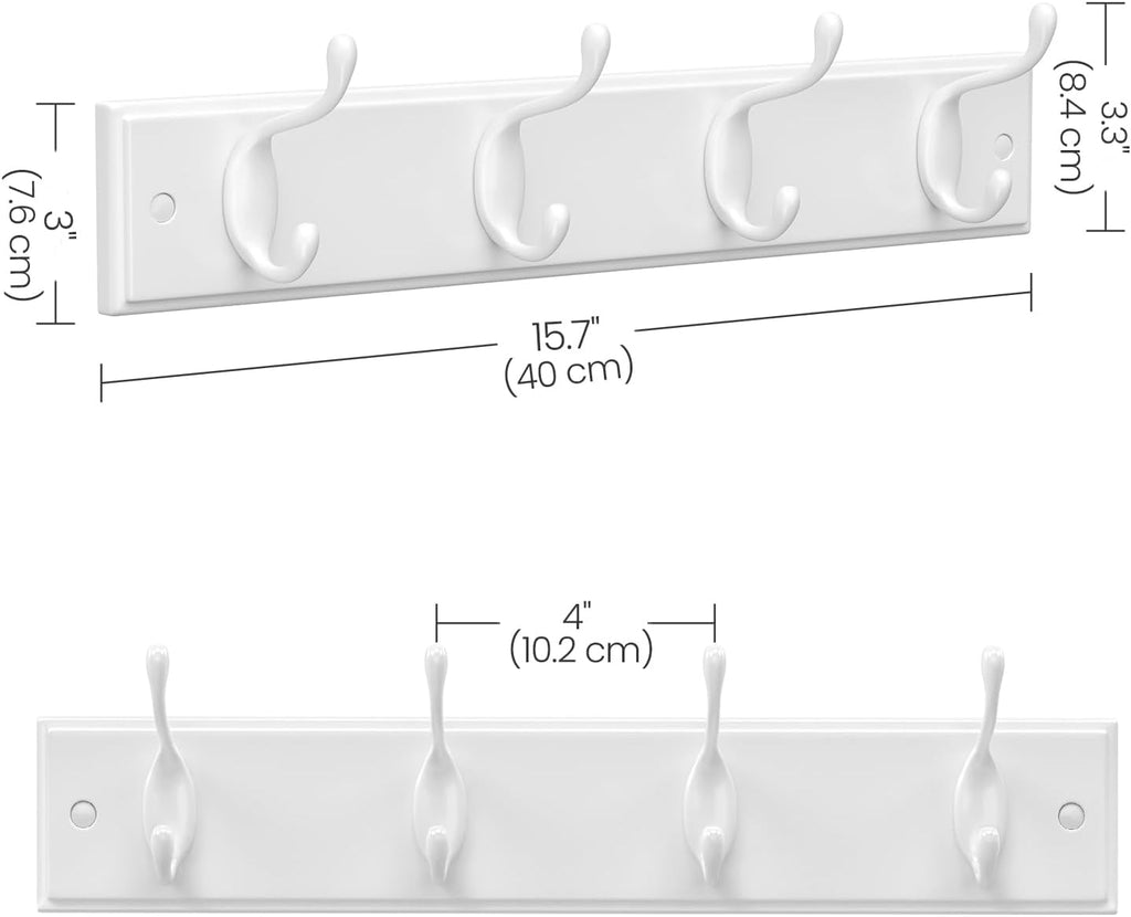 Wall-Mounted Coat Rack, Hook Rack, 4 Dual Metal Hooks