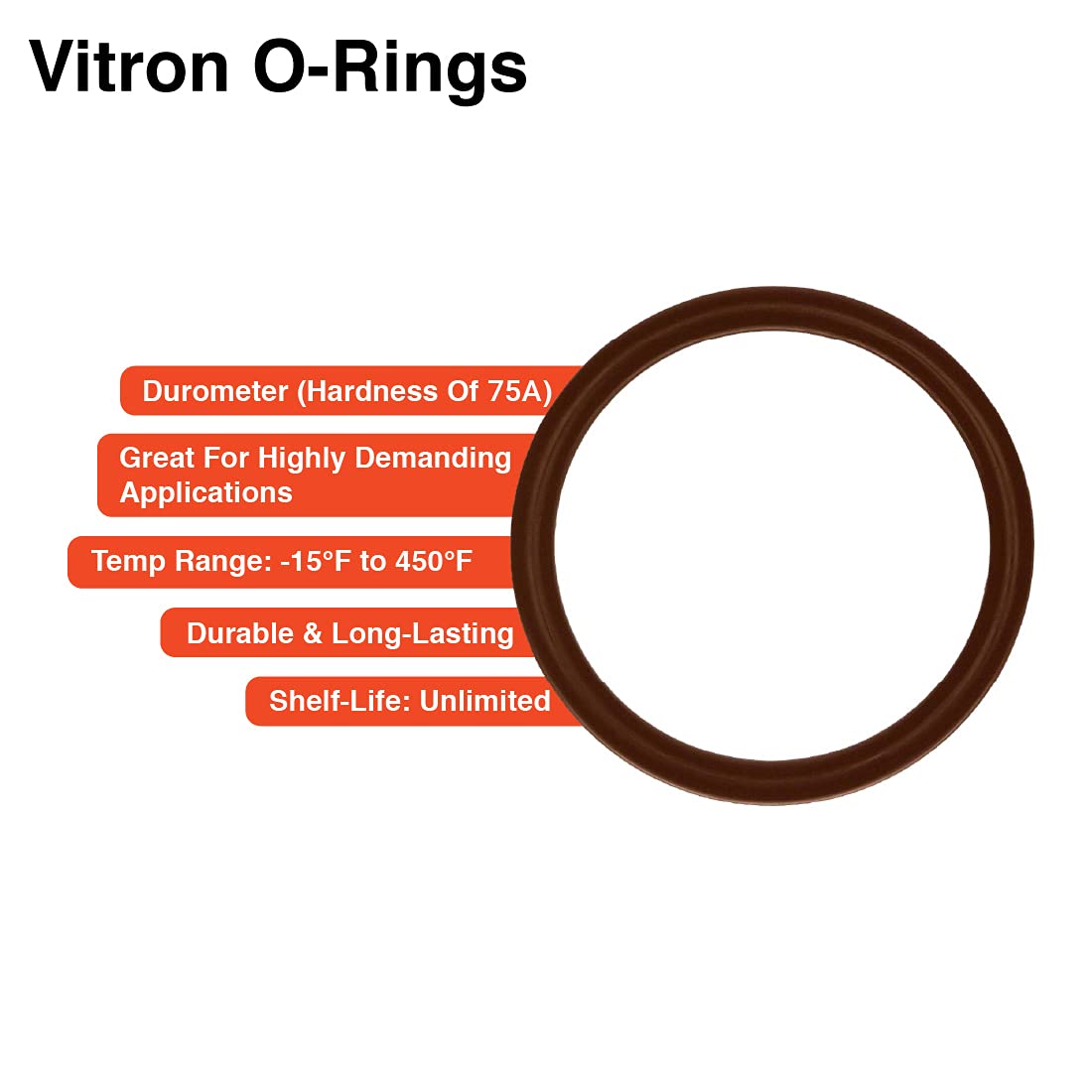 Mr O-Ring 034 Viton O-Ring - 75A Durometer, 2-1/8" ID, 2-1/4" OD, 1/16" CS, Brown (Pack of 10)
