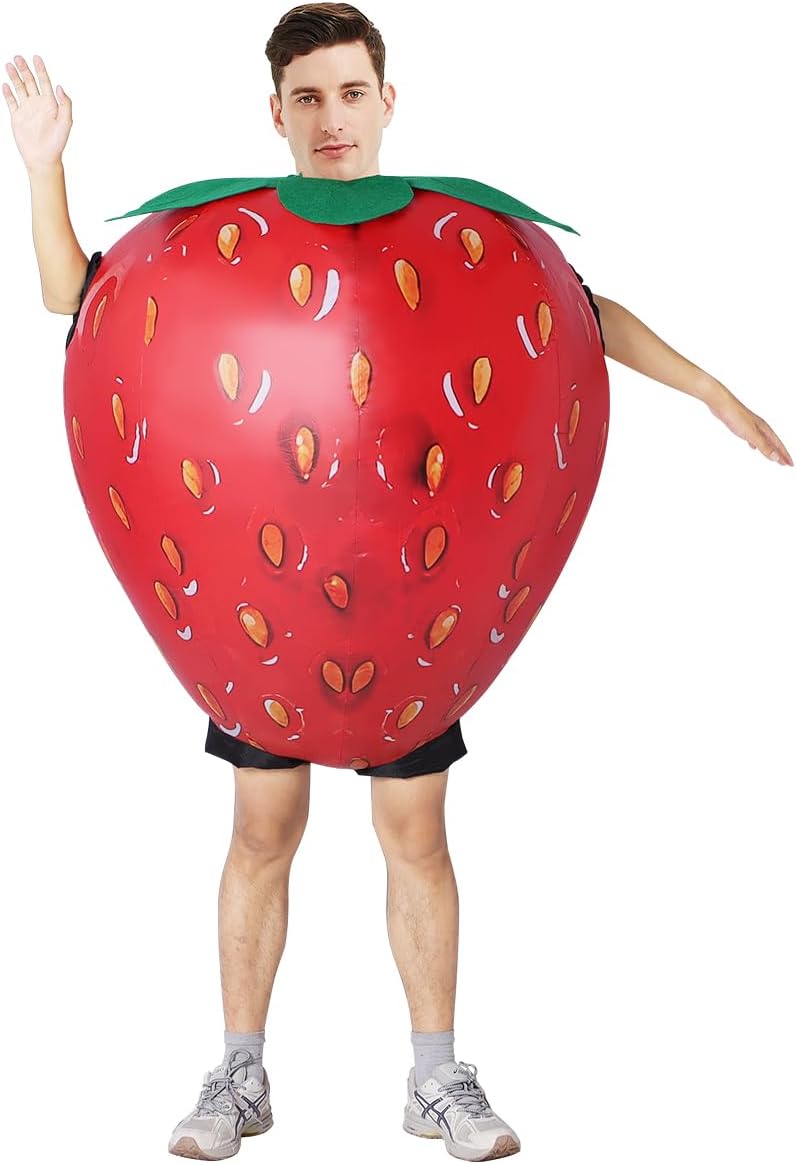 Inflatable Strawberry Costume for Adult Halloween Costume Women Man Funny Blow up Costume for Halloween Party Cosplay