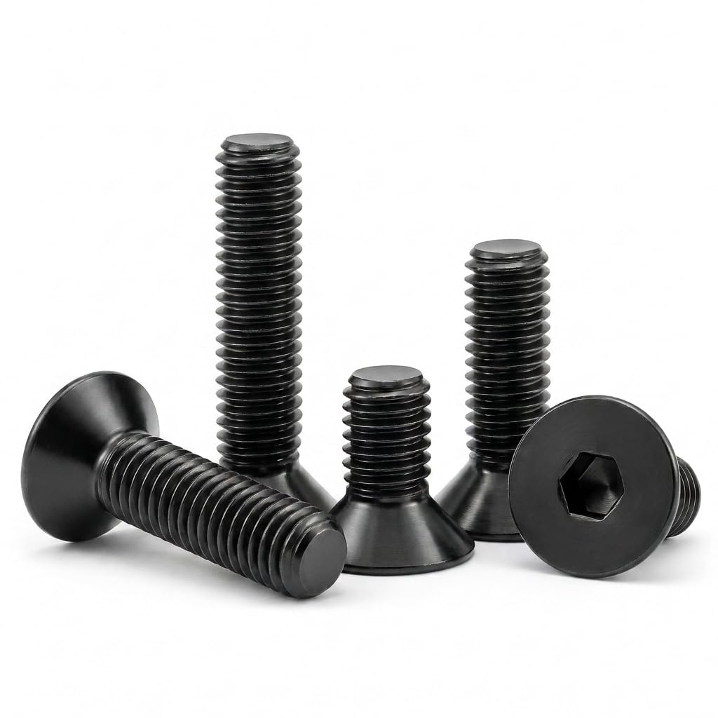 M4 x 16mm (50 Pack) Flat Head Socket Cap Screws Countersunk Allen Bolts, Black Oxide 304 Stainless Steel 18-8, Fully Machine Thread