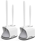 2 in 1 Toilet Brush and Plunger Set with Silicone Bristles, Plastic Material, Includes Holder, White/Black