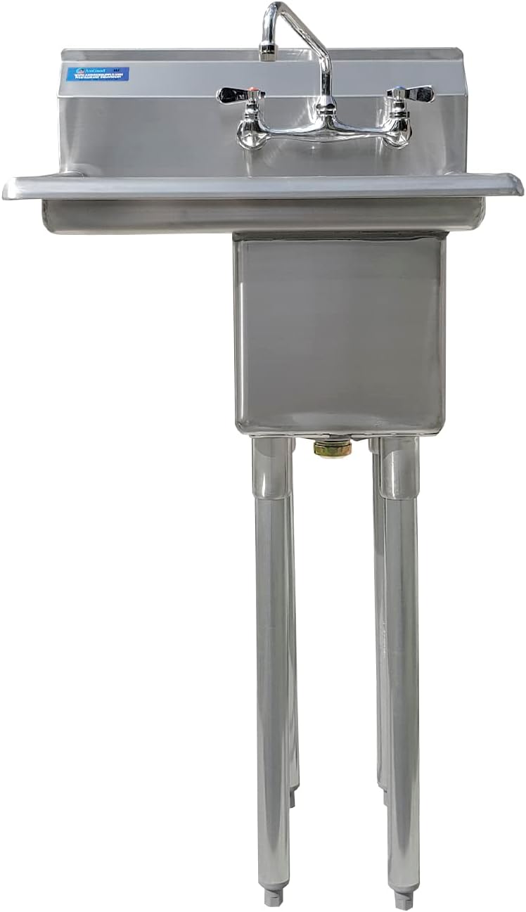 One Compartment Stainless Steel Commercial Kitchen Prep & Utility Sink with 10” Left Drainboard with Faucet | Bowl