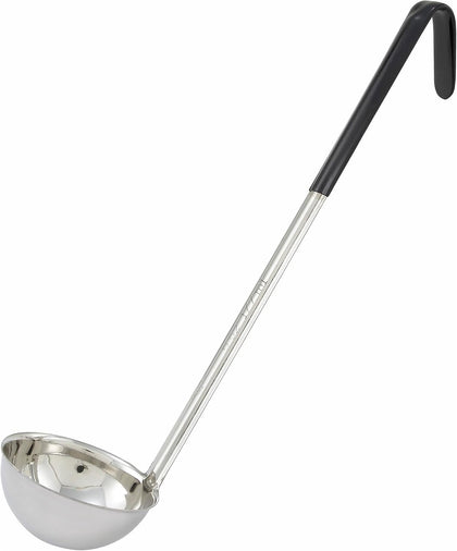 Stainless Steel Ladle with Black Handle, 6-Ounce, Medium | Color-coded, Curved handle, Restaurant service, Great for
