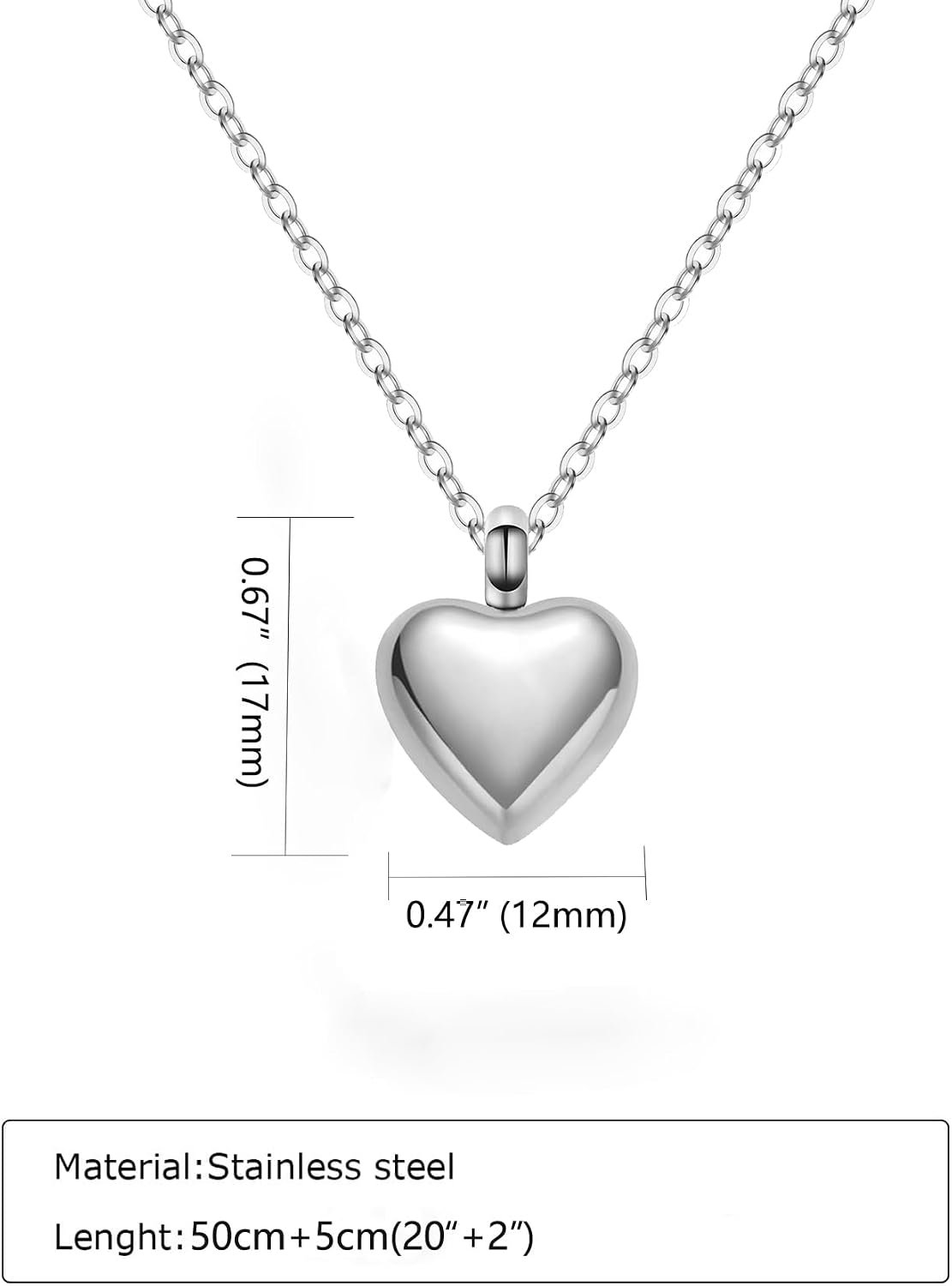 Cremation Jewelry Tiny Heart Urn Necklaces for Ashes for Women Men Stainless Steel Small Urn Locket for Human Ashes