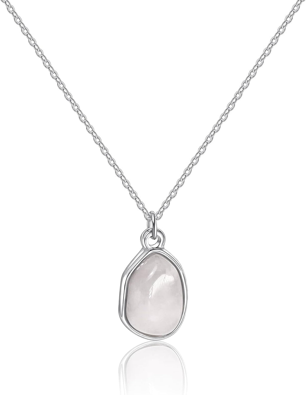 Gemstone Pendant Necklace, Crystal Necklace Teardrop Pendant Necklace Stone Bezel Pendant Necklace Stainless Steel