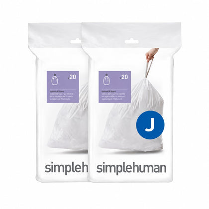 Code J 40 Count, Dispenser Pack Custom Fit Liners, Drawstring Trash Bags, 30-45 Liter / 8-12 Gallon, White