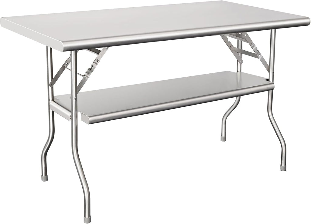 HARDURA Folding Stainless Steel Prep Table with Undershelf 30X48 Inches
