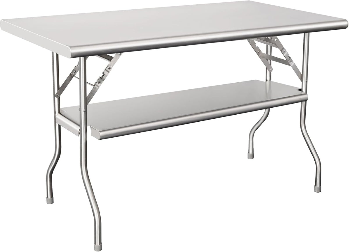 HARDURA Folding Stainless Steel Prep Table with Undershelf 30X48 Inches