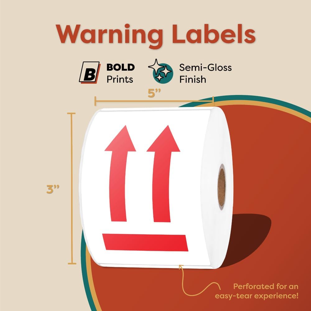 3" X 5" Red Arrow This Side Up Shipping Stickers (500 Stickers, 1 Roll)