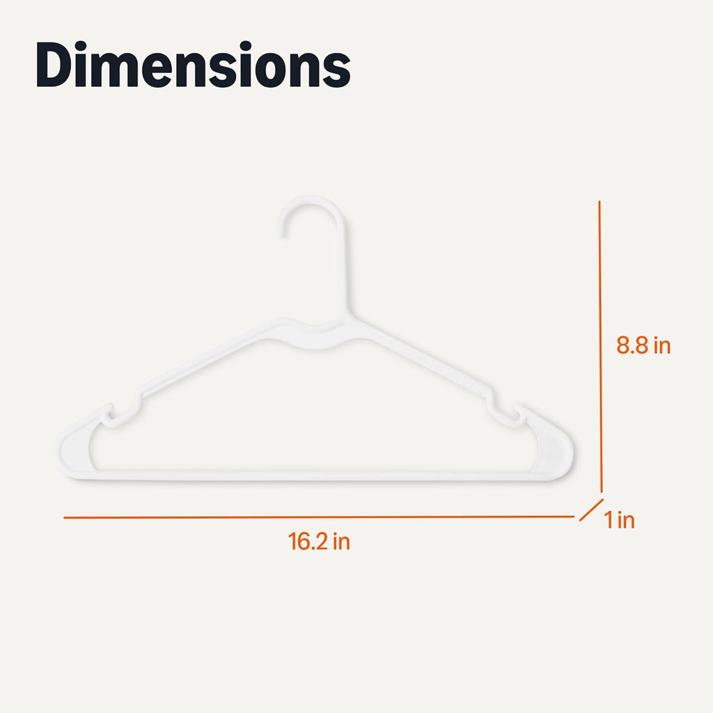 Space Saving Plastic Clothes Hangers, Sturdy Closet Organizer for Shirts and Jackets, Adult Size, White, 50-Pack