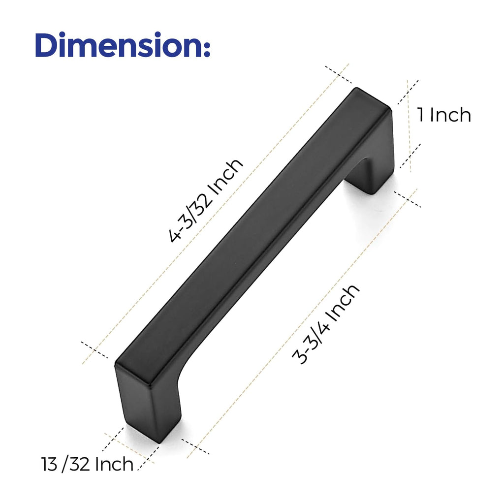 Matte Black Kitchen Cabinet Handles 3-3/4 Inch Pulls 5 Pack