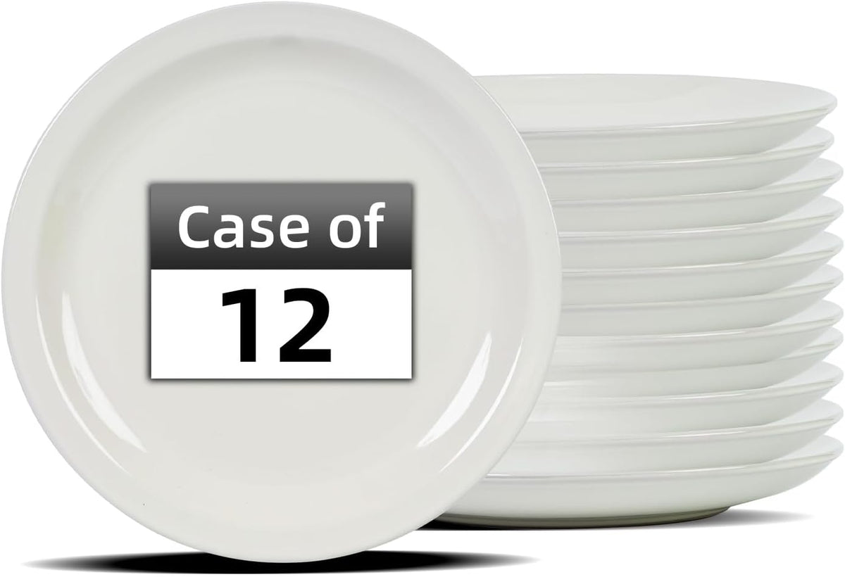 Stoneware Narrow Rim Commercial Grade Dinnerware America White, Dinner Plate 10.5", Case of 12