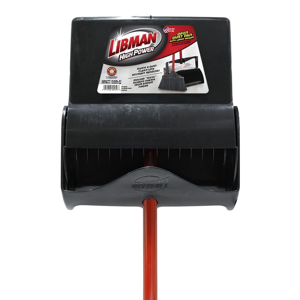 919 Lobby Dust Pan and Broom Set (Open Lid), 41" Length, 12" Width, Black/Red (Pack of 2)