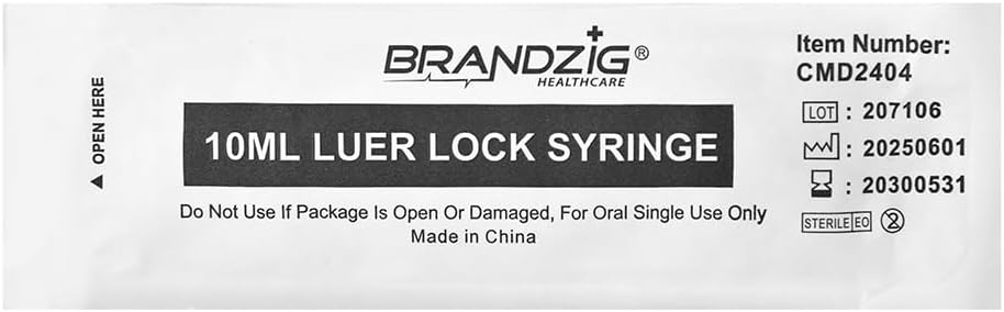 10ml Luer Lock Syringe (No Needle) - Sterile, Individually Wrapped - 100 Pack