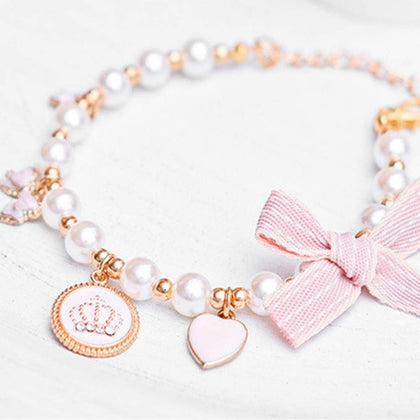 Fashion Pet Necklace Cat Pearl Crown Collar Accessories Ornaments Pet Cat Teddy Collar Pearl Jewelry Collar XS