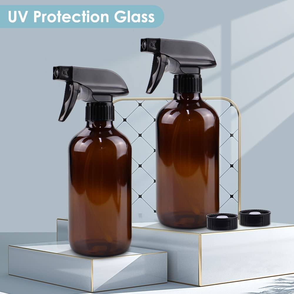 Glass Spray Bottle, Amber Glass Spray Bottle Set & Accessories Refillable for Plants Window Cleaners Aromatherapy