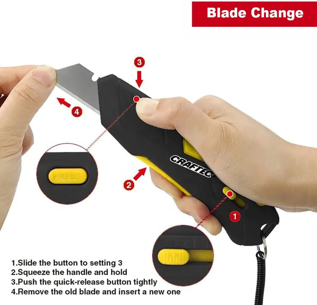Retractable Utility Knife Box Cutter with Holster & Lanyard - The Ultimate Tool for Precise Cuts, 3 Blade Settings