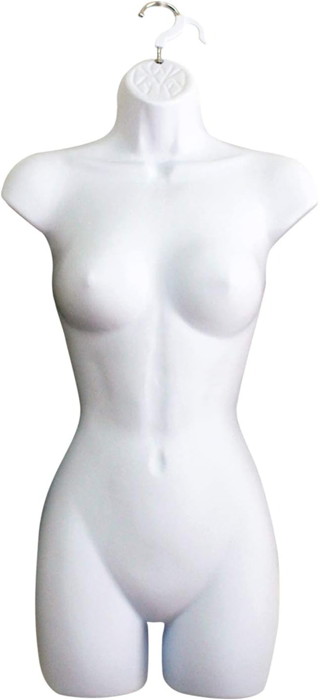 Female Mannequin Torso with Hanging Hook, White (Set of 1) | Hollow back body stackable dress form for t-shirt