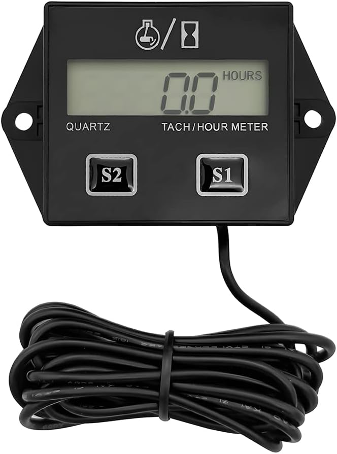 Moly Magnolia Small Engine Tachometer Hour Meter, 0-25000 RPM Inductive