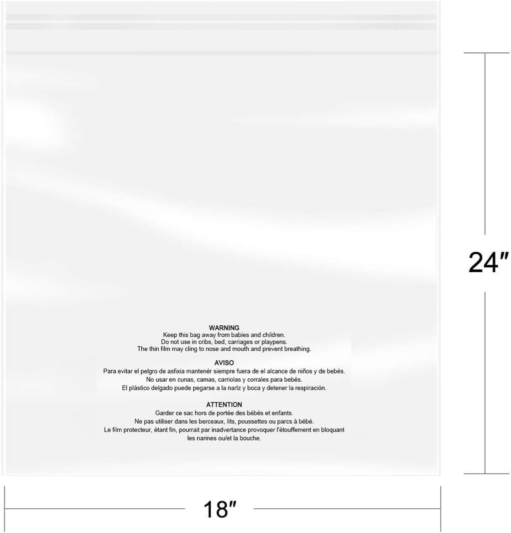 18" x 24" (100 Count) Clear Poly Bags with Suffocation Warning