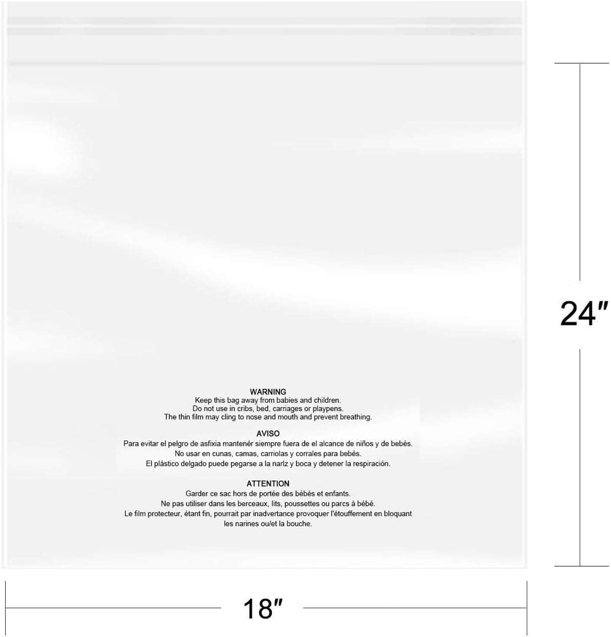18" x 24" (100 Count) Clear Poly Bags with Suffocation Warning