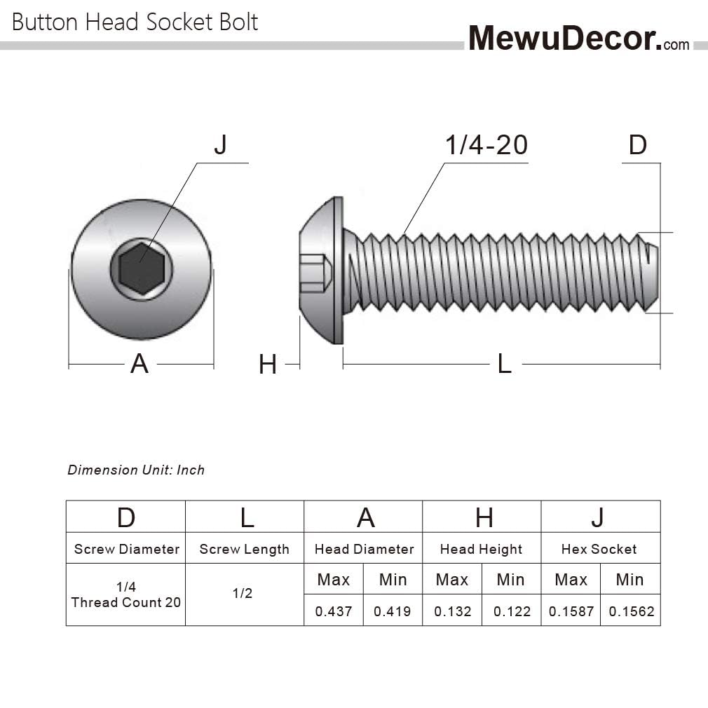 1/4-20 x 1/2" Button Head Socket Cap Screws, 50 PCS