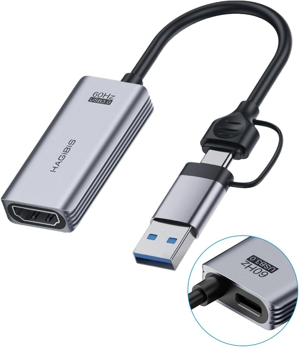 USB3.0 Video Capture Card with 100W PD HDMI to USB/USB C 1080P HD 60fps Live and Record Video Audio Game MS2130 for