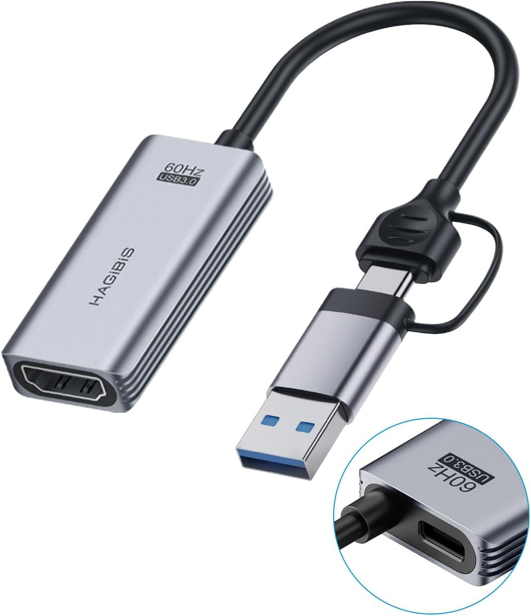 USB3.0 Video Capture Card with 100W PD HDMI to USB/USB C 1080P HD 60fps Live and Record Video Audio Game MS2130 for