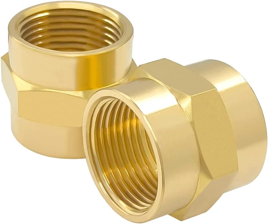 Hooshing 2PCS Brass Coupling Pipe Fitting, 3/4" x 3/4" NPT Female Coupler