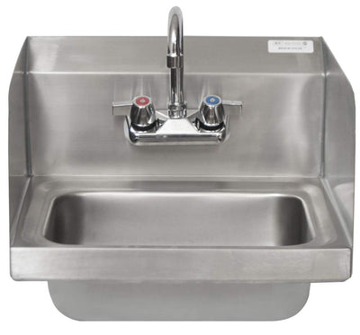 BK Resources BKHS-W-1410-SS-P-G Wall Mounted Stainless Steel Hand Sink with Faucet and Side Splashes, 14" Wide x 10" Front-to-Back Bowl