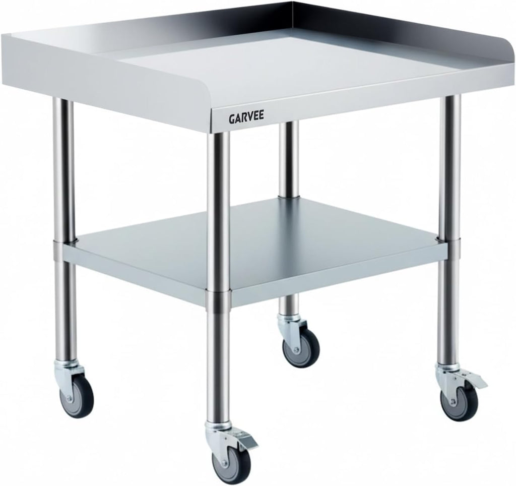 24x36 Inch Stainless Steel Work Table with Wheels, Commercial Prep Table with 3-Sided Backsplash & Height Adjustable