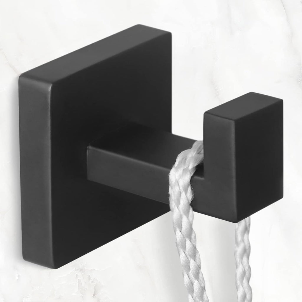 4-Pack Towel Hooks Hand Towel Holder Bathroom Robe Hanger Coat Hook | Matte Black Square Bath Towel Hook Wall Mount