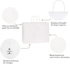 Kraft Paper Bags with Handles 16x6x12 Inch White 50 Pack Bulk