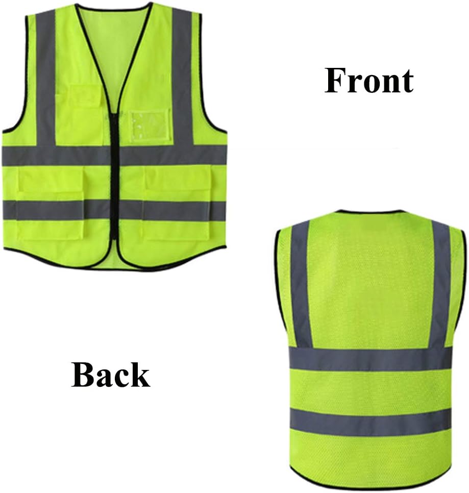 High Visibility Mesh Safety Reflective Vest with Pockets and Zipper, Meets ANSI/ISEA Standards