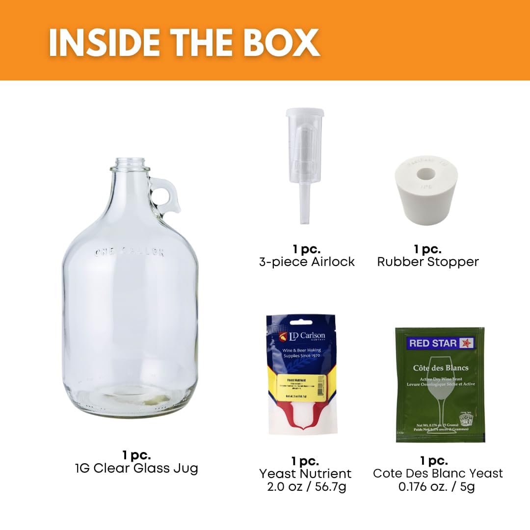 Shepherd Made Mead Making Kit - 1 Gallon Jug Fermentation Set with Clear Glass Fermentation Jar, 3pc Airlocks, Rubber
