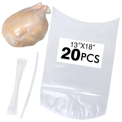 Poultry Shrink Bags, Chicken Bag, 20Pack 13x18 Inches Clear Poultry Heat Shrink Wrap Freezer With 20 Zip Ties, a