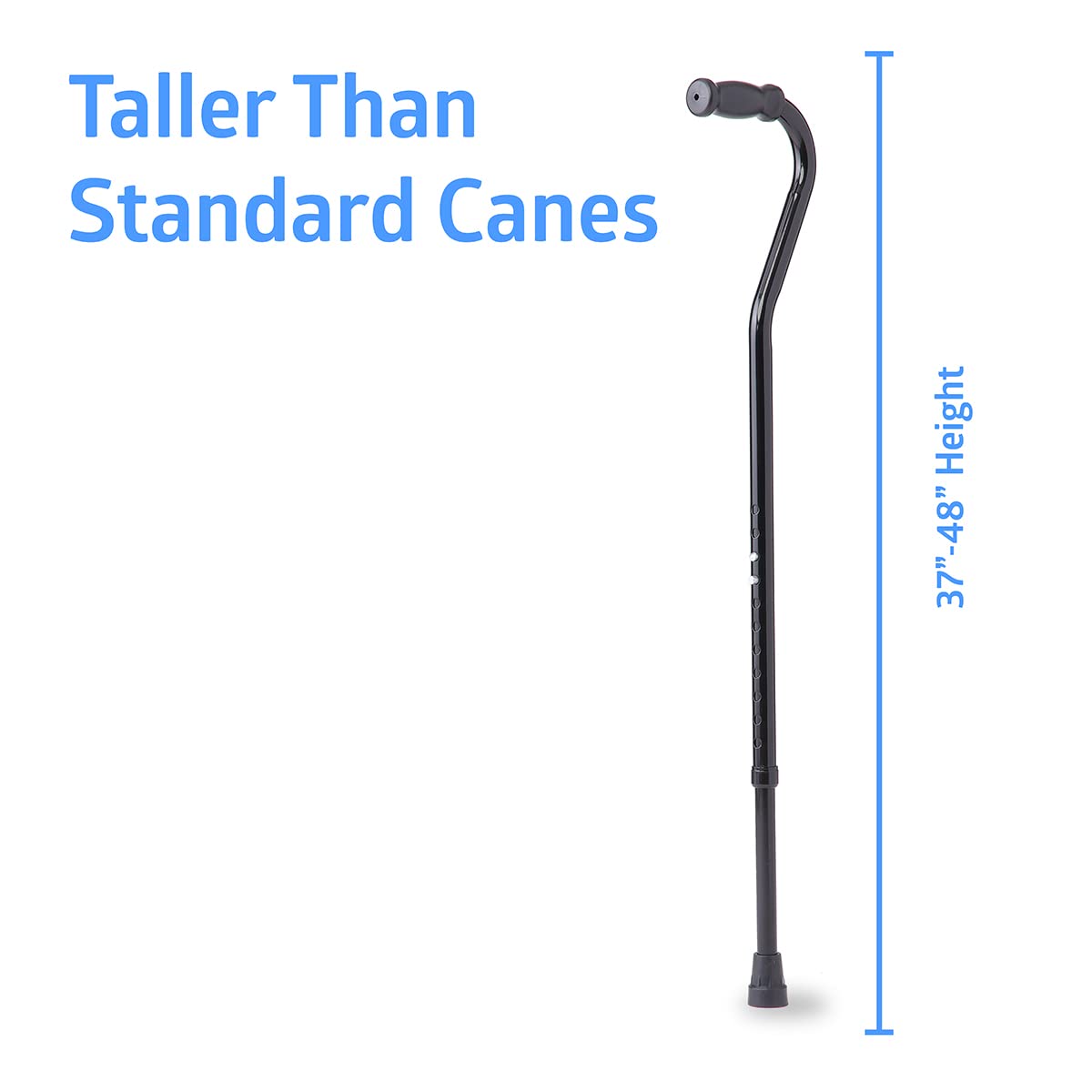 Tall Steel Bariatric Offset Handle Cane, Adjusts 37–48", 500 lbs. Capacity — for Men & Women with Foot & Leg