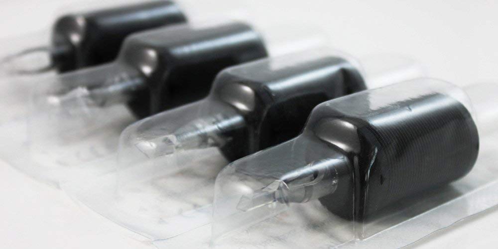 VORTEX 1.25-inch Soft Silicone Black Disposable Tattoo Tube Grips with Clear Long Tips 15pcs (9R)