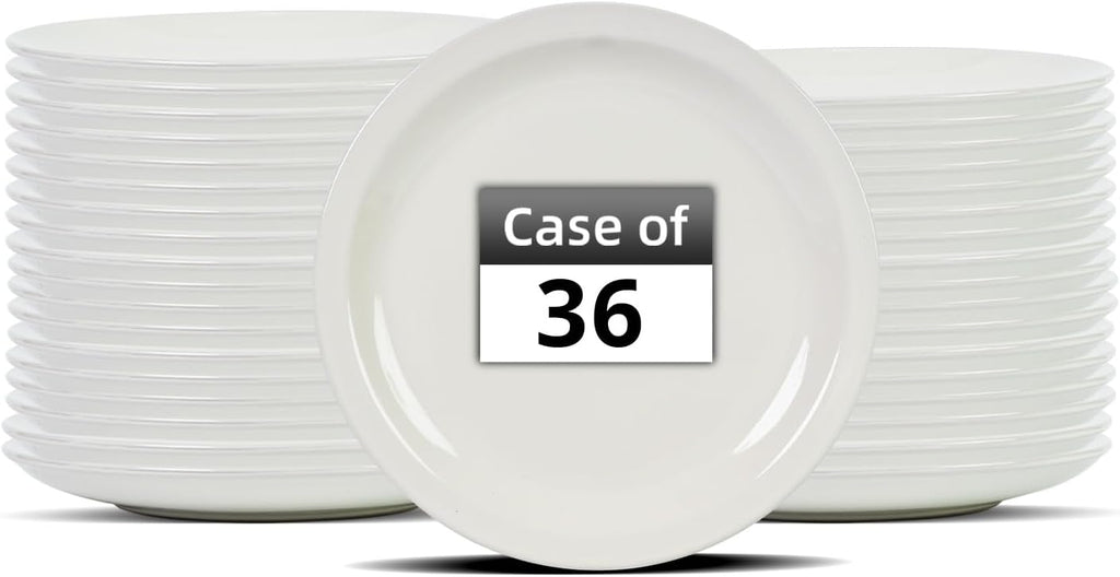 Stoneware Narrow Rim Commercial Grade Dinnerware, America White, Plate 7.25", Case of 36
