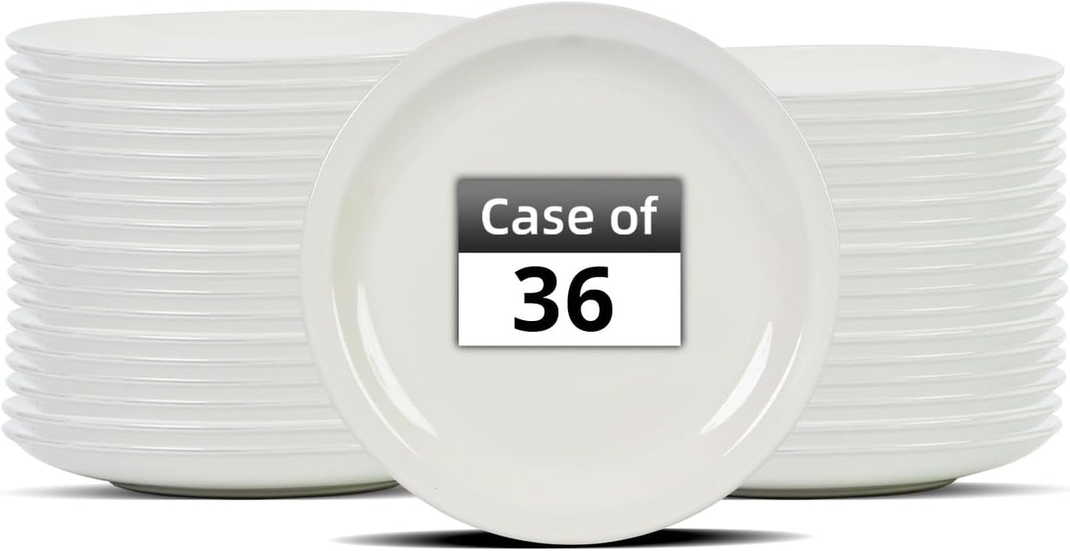 Stoneware Narrow Rim Commercial Grade Dinnerware, America White, Plate 7.25", Case of 36