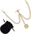 Gold Pocket Watch Chain with Queen Charm Medal Swivel Clasp Metal Albert Pocket Watch Chain T-Bar Vest Chains for Men