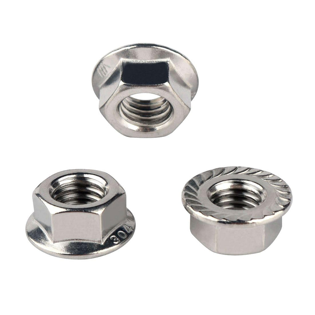 3/8-16 Serrated Flange Hex Lock Nuts 304 Stainless Steel, 30PCS Silver