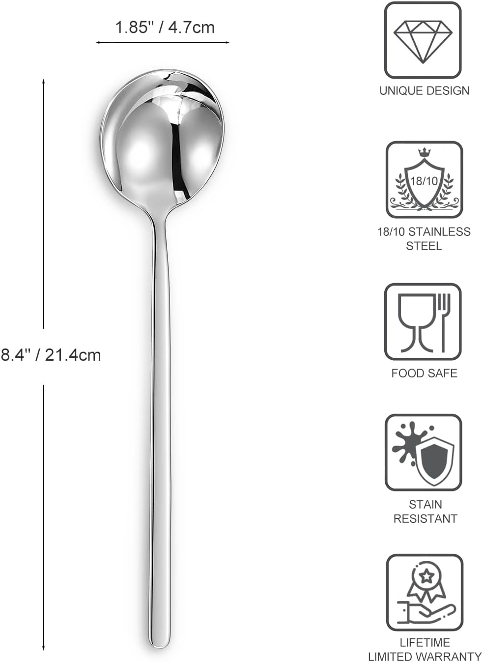 Premium 4-Piece 18/10 Stainless Steel Korean Soup Spoons (Plain)