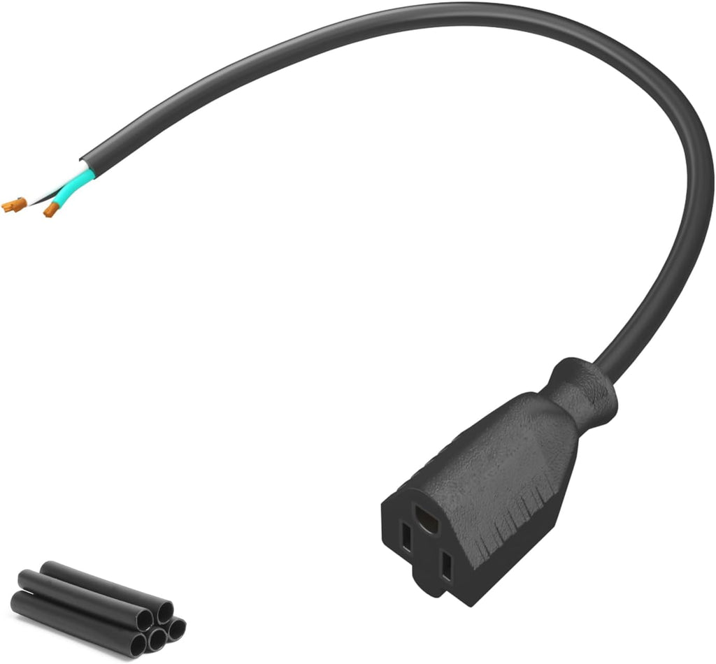50cm Female Connector Extension Cord 125V 15A 2-Pole 3-Wire Female Straight Blade Outlet with AWG14 Cable, Includes 5