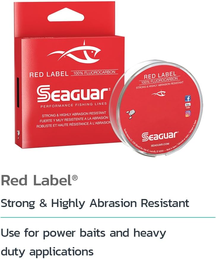 Red Label Fishing Line for Power Baits & Heavy-Duty Applications, Freshwater, 100% Fluorocarbon, Clear, Multiple Sizes
