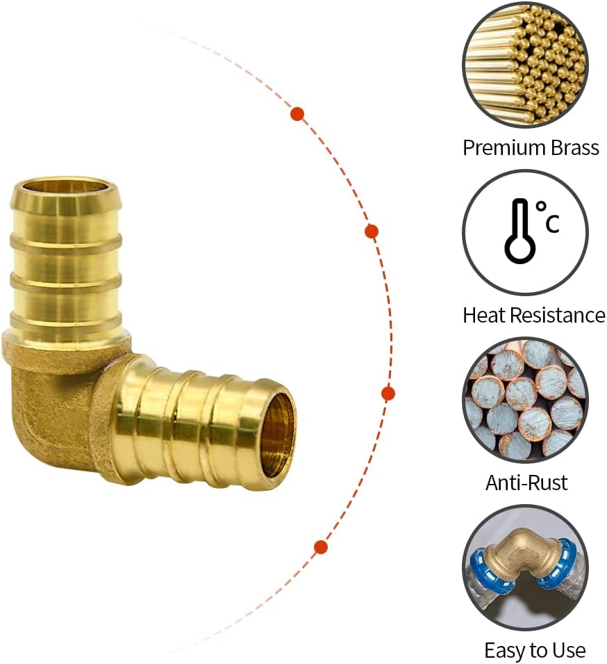 10 Pack 1/2" PEX Elbow Fittings, Brass Fittings